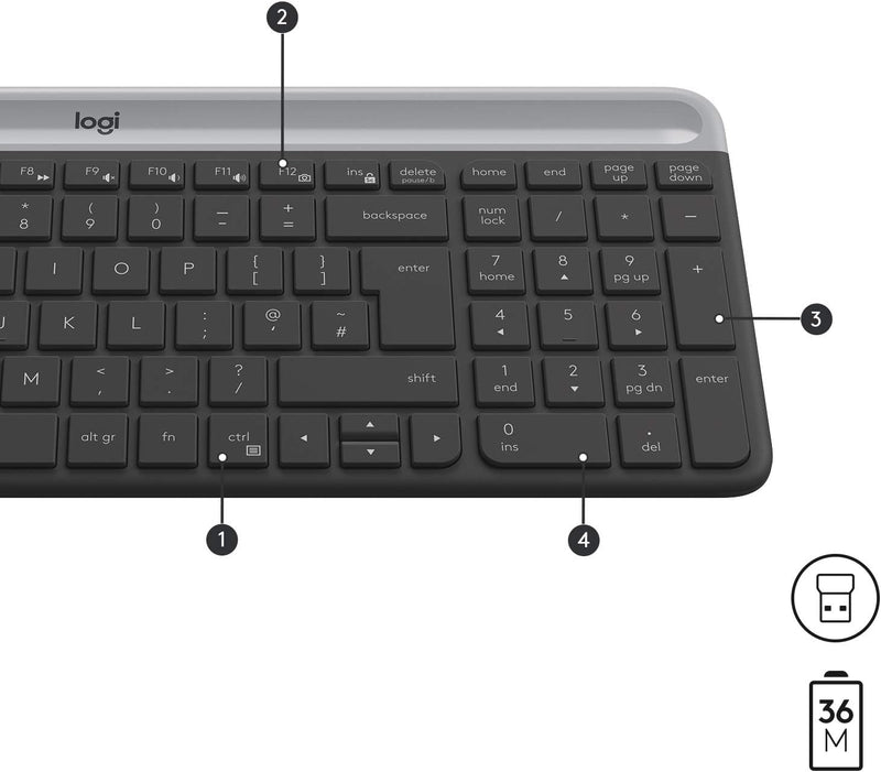 Logitech MK470 Slim Combo Kabelloses Tastatur-Maus-Set, 2.4 GHz Verbindung via Nano-USB-Empfänger, 1