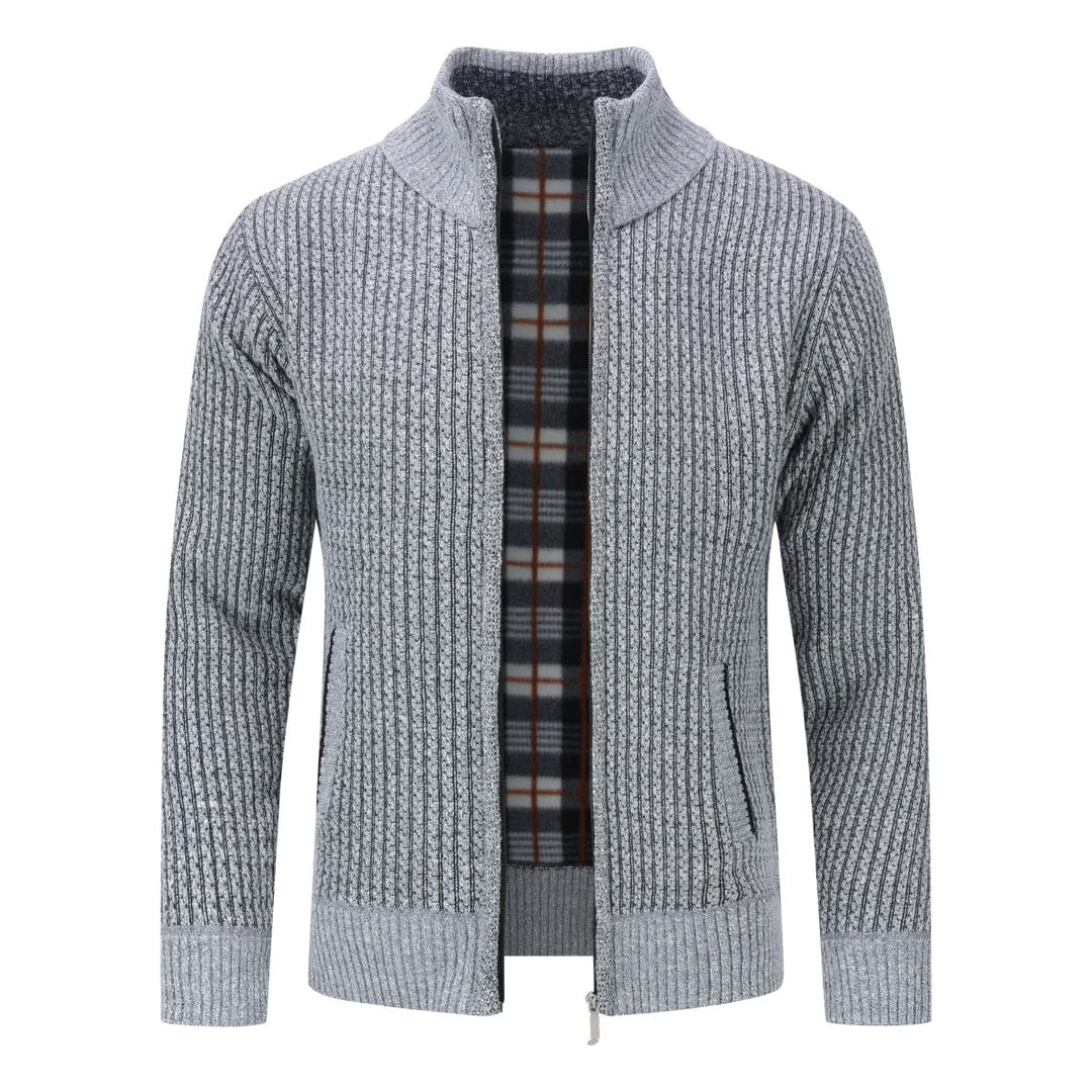 Allthemen Herren Cardigan Grobstrick Reissverschluss Strickjacke mit Stehkragen Winter Pollover Knit