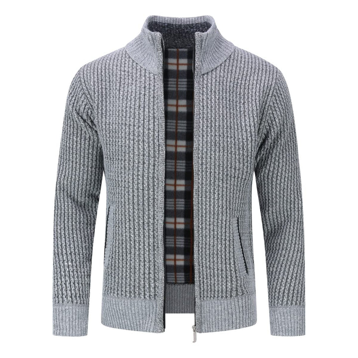 YOUTHUP Herren Strickjacke mit Stehkragen Fleecejacke Warm Übergangsjacke Reissverschluss Pullover M