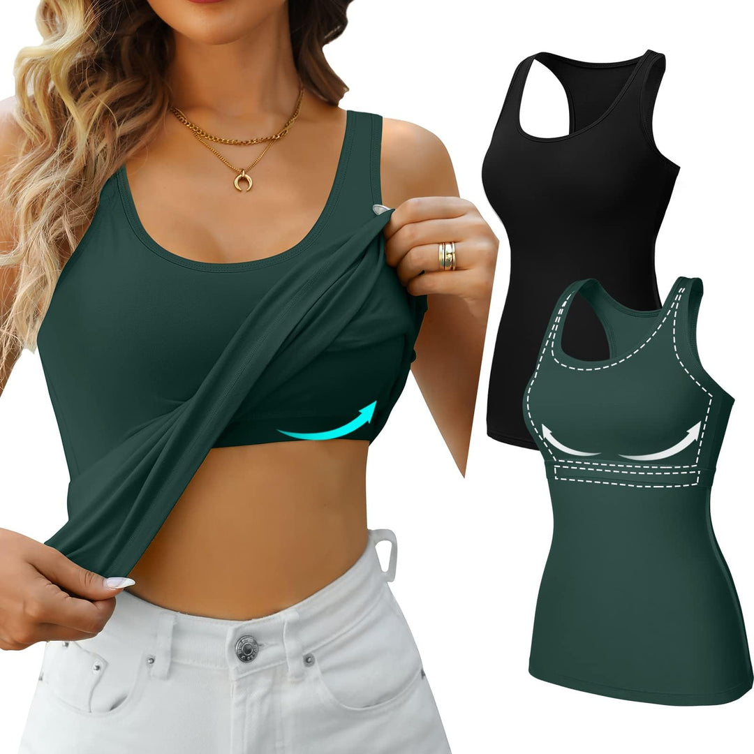 Charmo Unterhemd Damen BH-Hemd Basic Racerback Tank Tops mit Regal-BH Baumwoll Stretch eng Top Slim