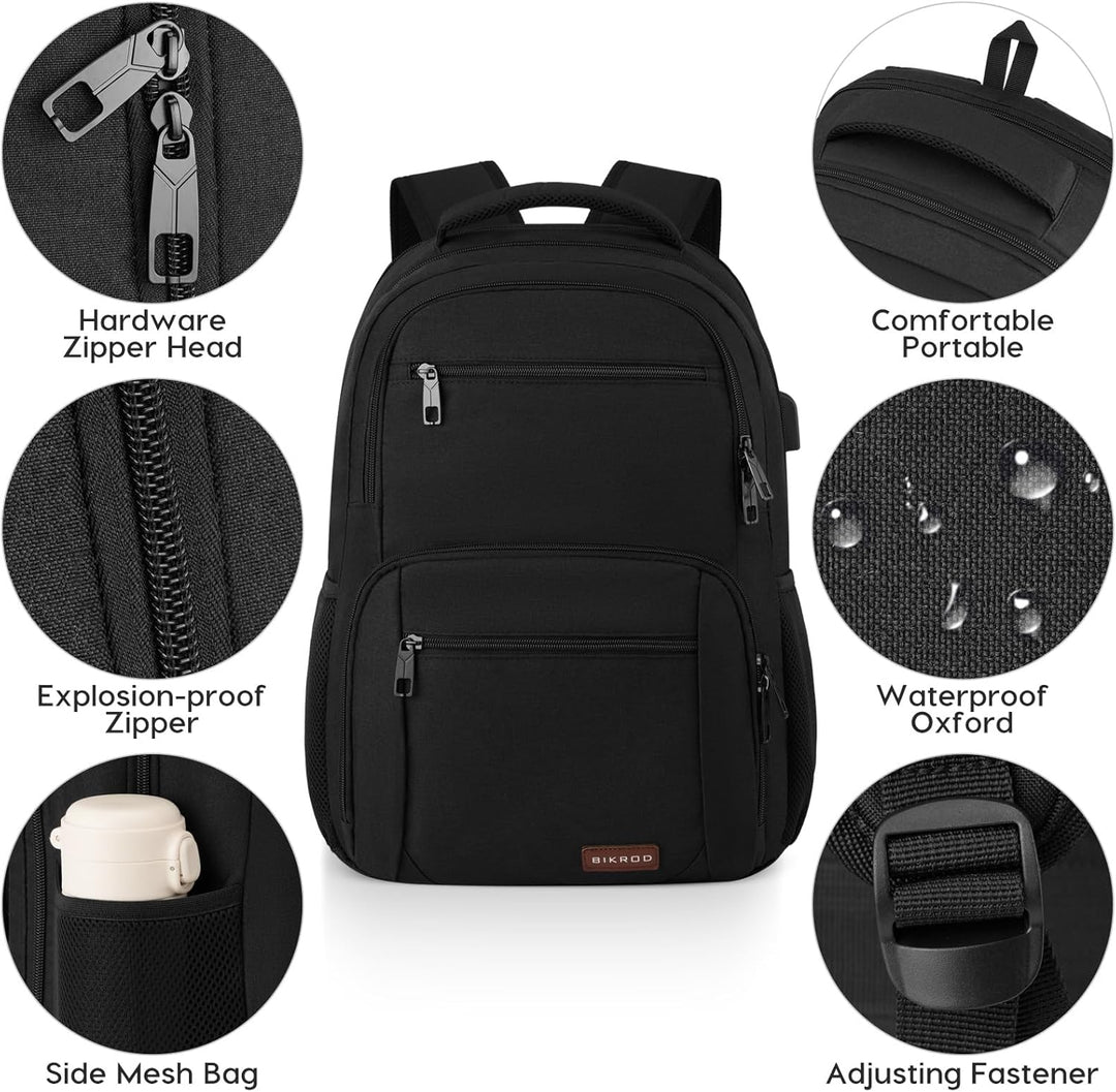 BIKROD Rucksack Herren Damen, Schulrucksack Jungen Teenager, Wasserdicht Arbeit 15.6 Zoll Laptop mit