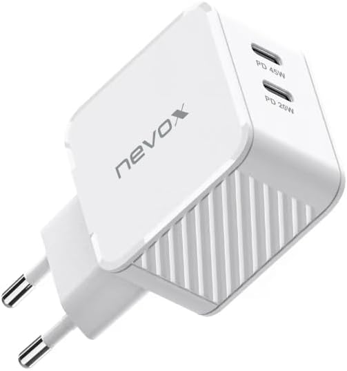 NEVOX 45W Dual USB-C GaN Ladegerät – 2X USB-C Power Delivery PPS Schnellladegerät, kompaktes USB-C N