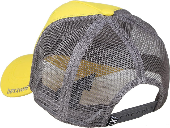 Bexxwell Trucker Cap gelb/grau mit 3D Logo-Stickerei (optimale Passform, Kappe, Yellow, Grey, Trucke
