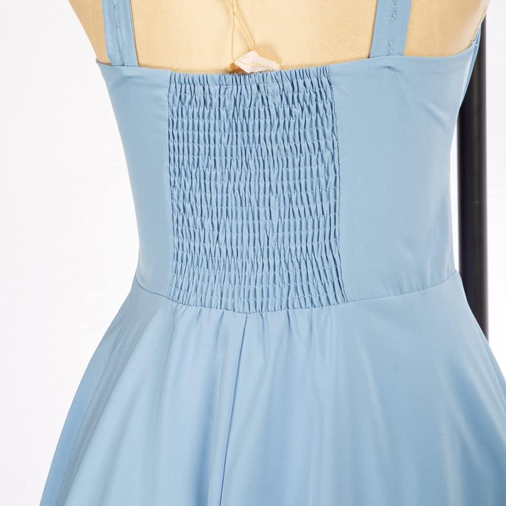 Belle Poque Damen Casual Cocktailkleid Sommerkleid Elegant Spaghetti Freizeitkleid A-Line Lang BP038