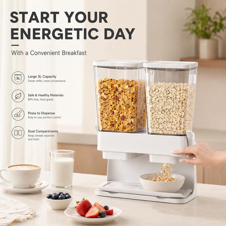 Müslispender 2er Set, 2 x 3L Cereal Dispenser, auslaufsicher & lebensmittelecht, klare Luftdichte Be