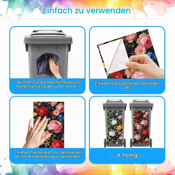 ANATTASOUL Mülleimer Aufkleber, 2 Blätter Mülltonnen Aufkleber 38×82cm Blumen Selbstklebend Aufklebe