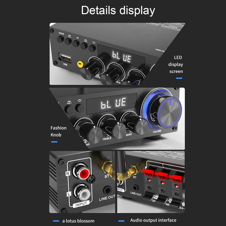 Bewinner 2.1 Kanal -Stereoverstärker mit Bluetooth 5.1, HiFi Digital Subwoofer -Verstärker -Empfänge