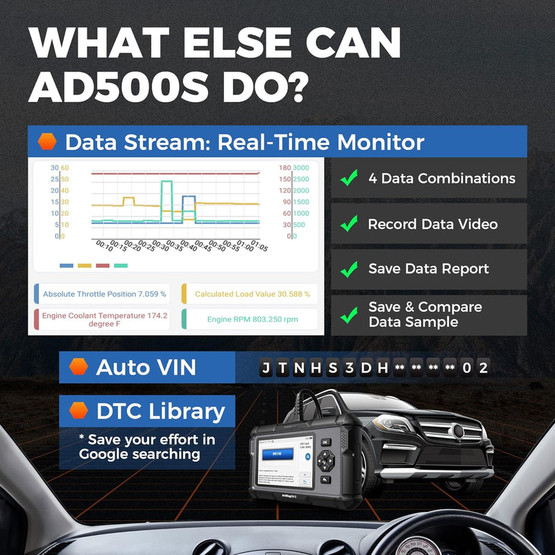 TOPDON Kabelgebunden, OBD2 Diagnosegerät Auto AD500S,diagnosegerät für ABS SRS Motor und Getriebe,Se