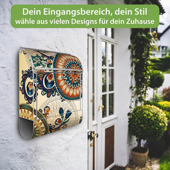 banjado Design Briefkasten 38,5x46,5x13cm & 2 Schlüssel - Briefkasten Stahl Silber mit Zeitungsfach