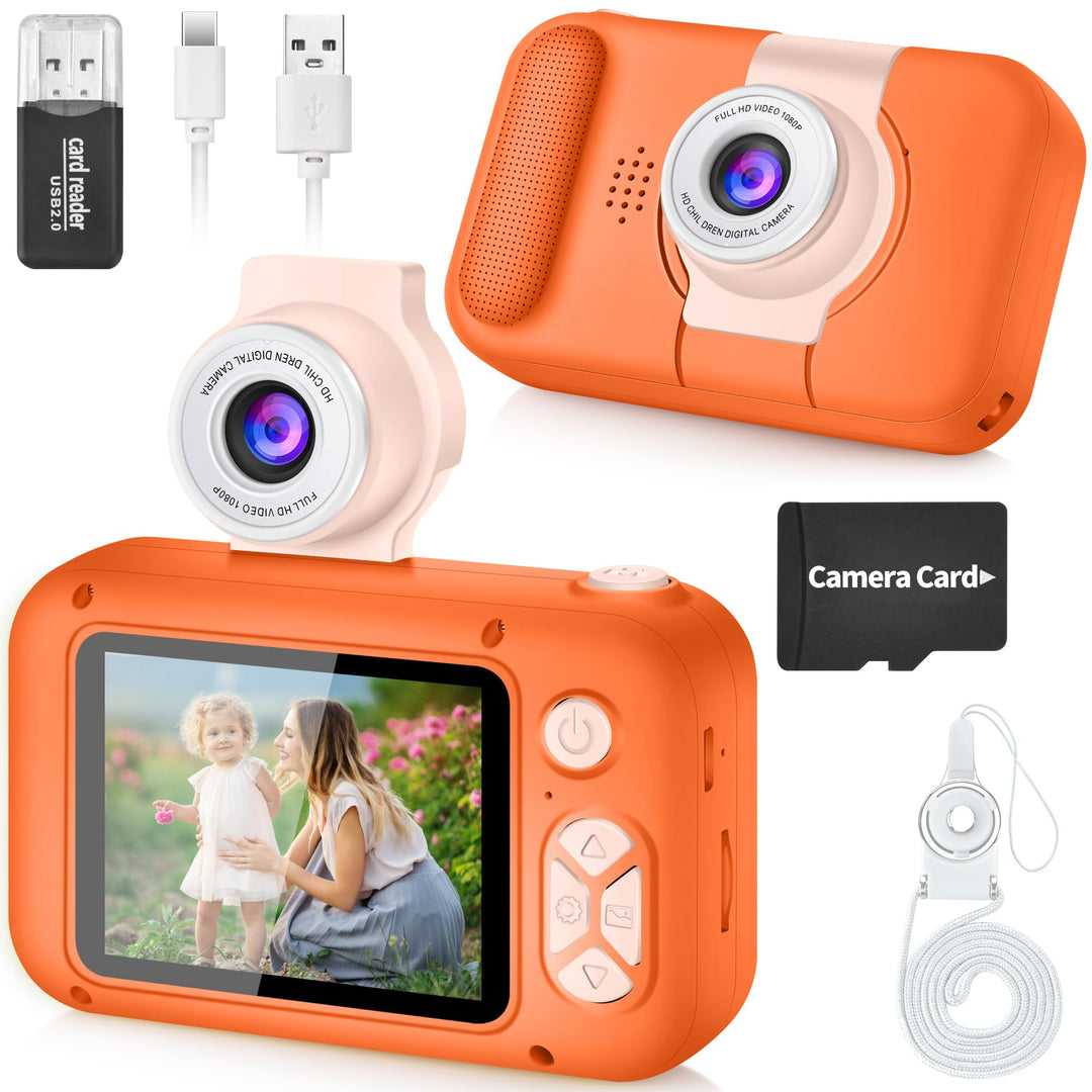 ARNSSIEN Digitalkamera für Kinder Kamera,2,4" IPS Kinderkamera mit 180°Flip | 1080P videokamera &amp; Se