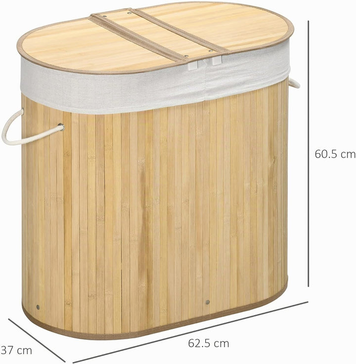 HOMCOM Wäschekorb 100L Wäschebox mit Deckel, Griff Wäschesortierer Wäschesammler mit 2 Abschnitten,