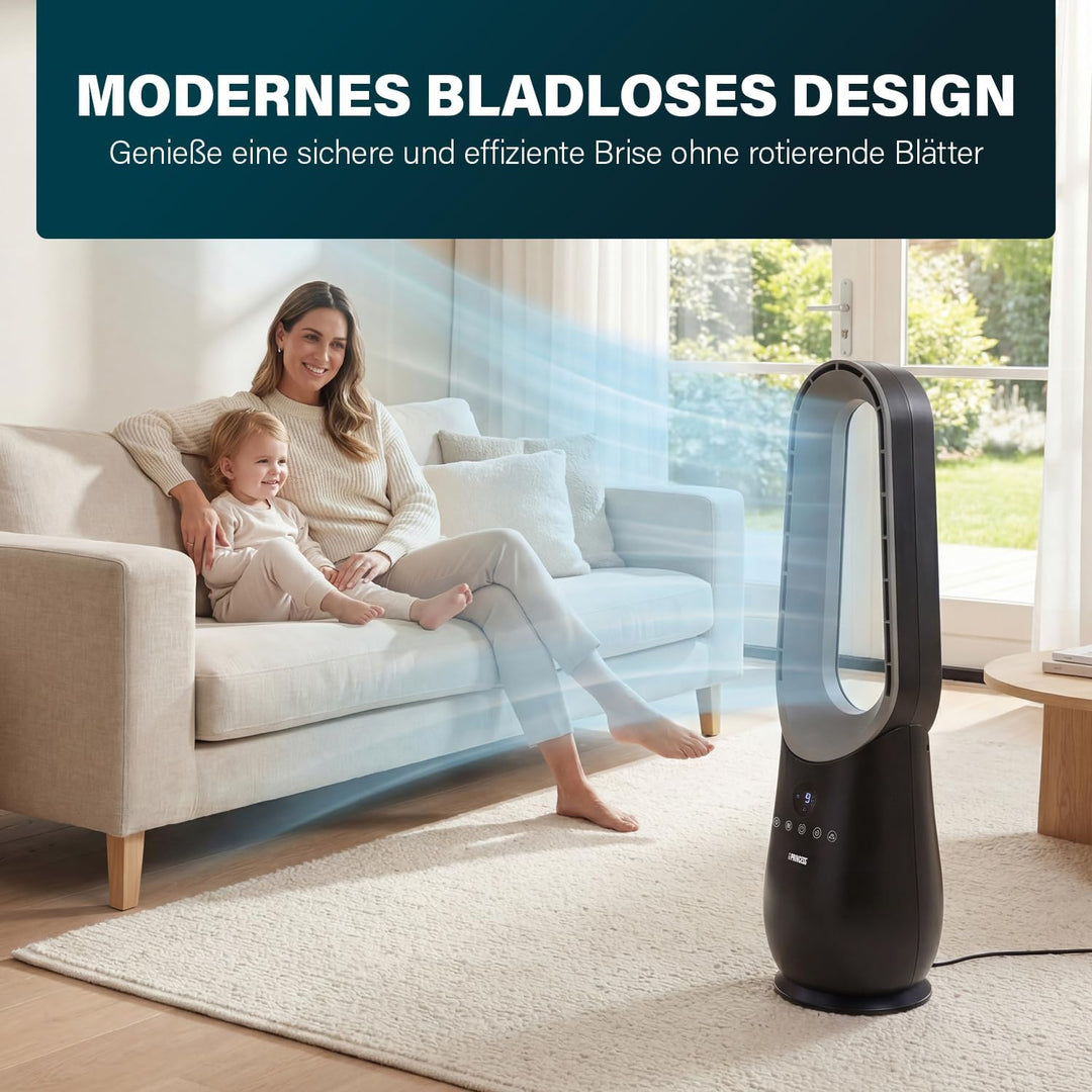 Princess Ventilator ohne Blätter – 70 W – Stimmungslicht – Niedriger Verbrauch – 75°-Oszillation – 3