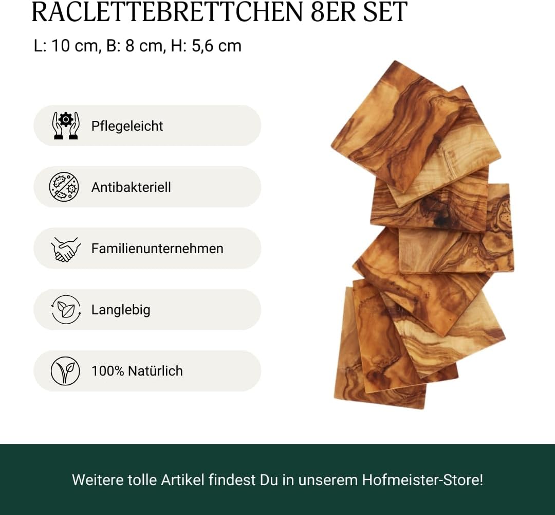 HOFMEISTER® Raclettebrettchen 8er Set, aus Olivenholz, 13 cm 1 8er Set Raclette-untersetzer | 13 Cm,