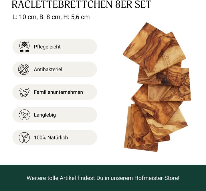 HOFMEISTER® Raclettebrettchen 8er Set, aus Olivenholz, 13 cm 1 8er Set Raclette-untersetzer | 13 Cm,