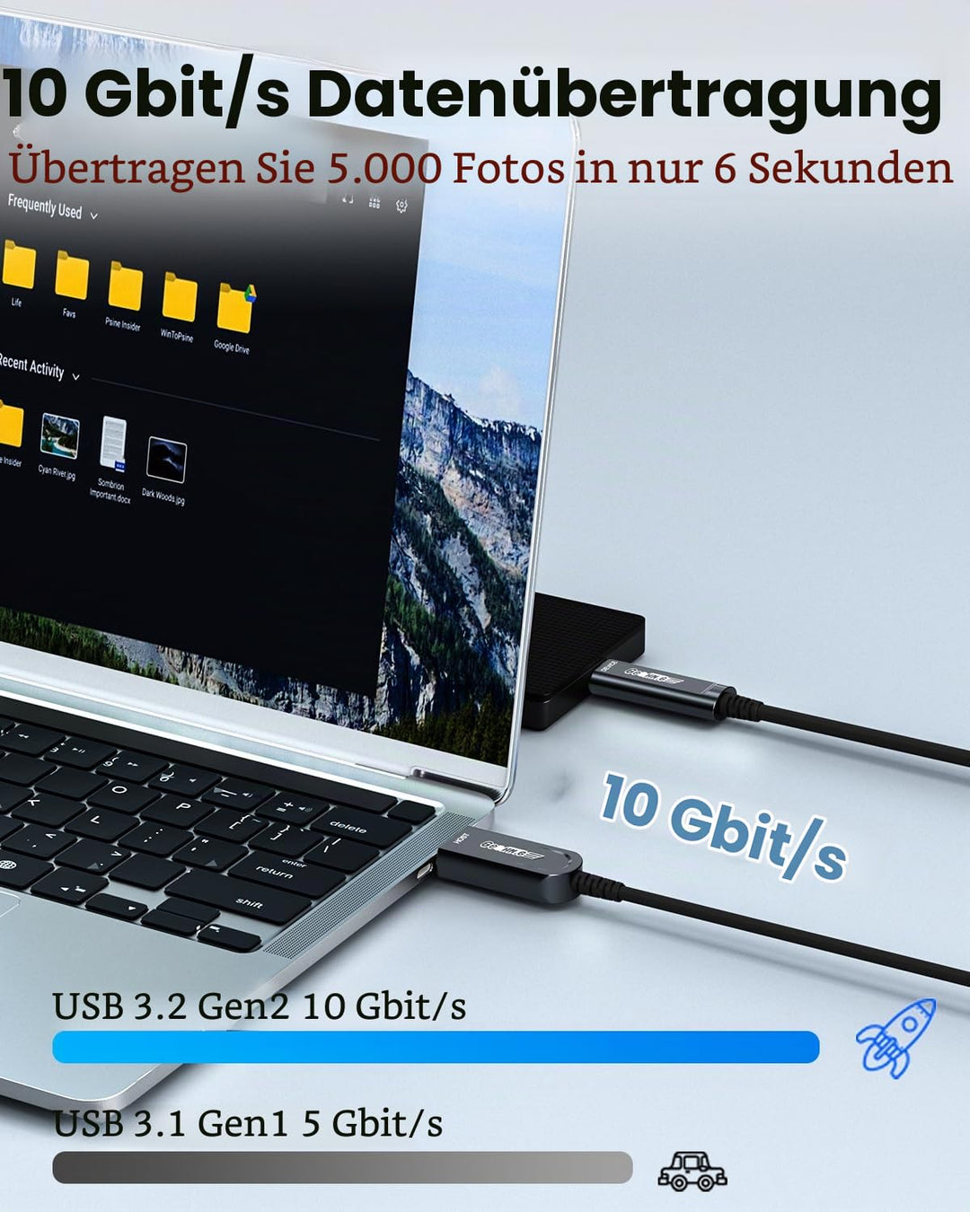 Glasfaser USB A auf USB C Kabel 10M, 10Gbps USB 3.1 High-Speed Datenübertragung Aktives Optisches US