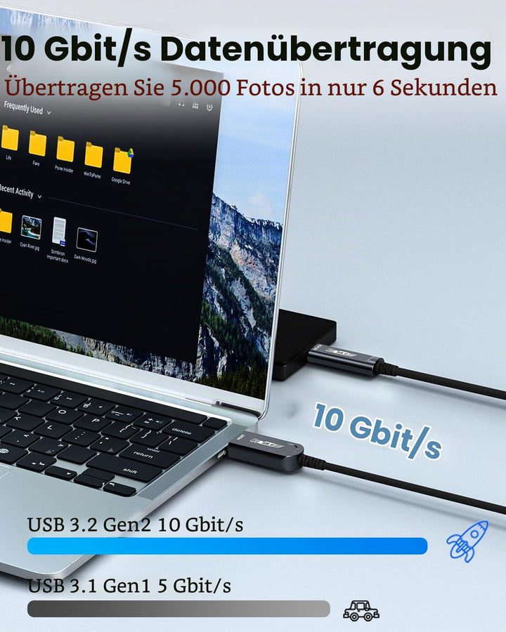 Glasfaser USB A auf USB C Kabel 10M, 10Gbps USB 3.1 High-Speed Datenübertragung Aktives Optisches US