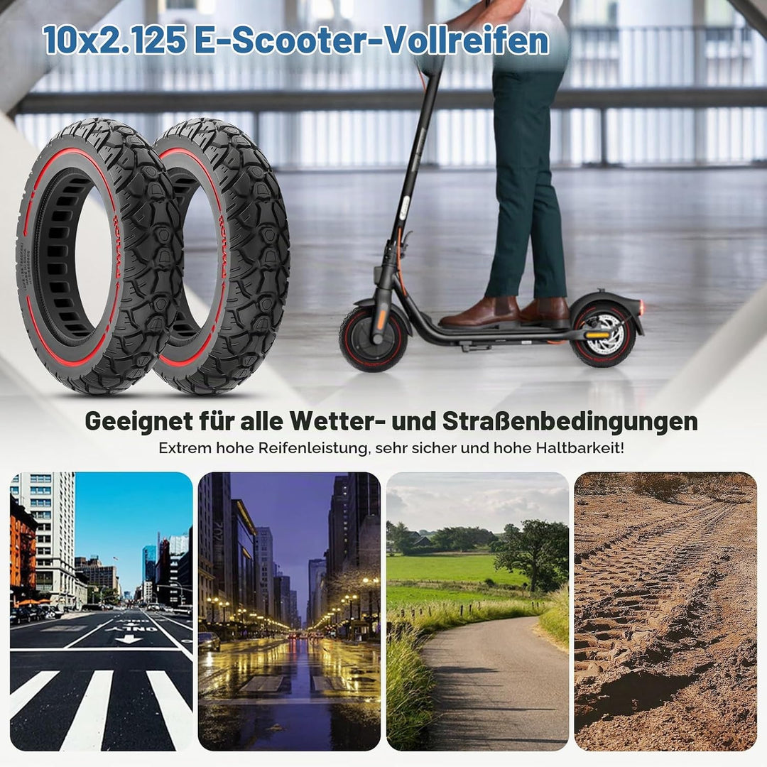 10x2.125 Reifen Vollgummi Offroad, E Scooter Vollgummireifen 10x2.125 mit Abriebfeste &amp; Pannensicher