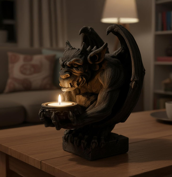 Vogler 766-2933 Teelichthalter Gargoyle 21 cm Figur Wasserspeier Drache Teelicht