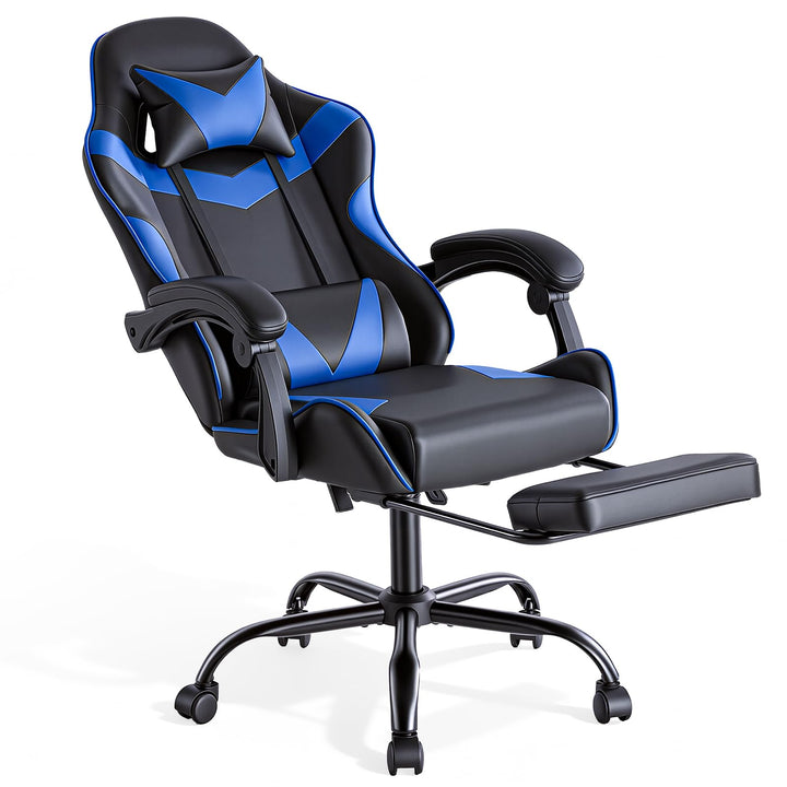 Sweetcrispy Gaming Stuhl, Gaming Chair mit Fussstütze Kopfstütze Lendenwirbelstütze, Ergonomischer P