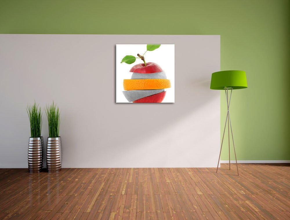 Pixxprint Früchte Mix Apfel Orange Limette als Leinwandbild/Grösse: 70x70 cm/Wandbild/Kunstdruck/fer