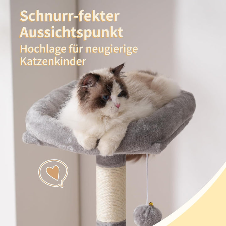 Heybly Kratzbaum, 125 cm Kleiner Katzenbaum, Geräumiges und Bequemes Kratzbaum mit Höhle, Oben Sitzs