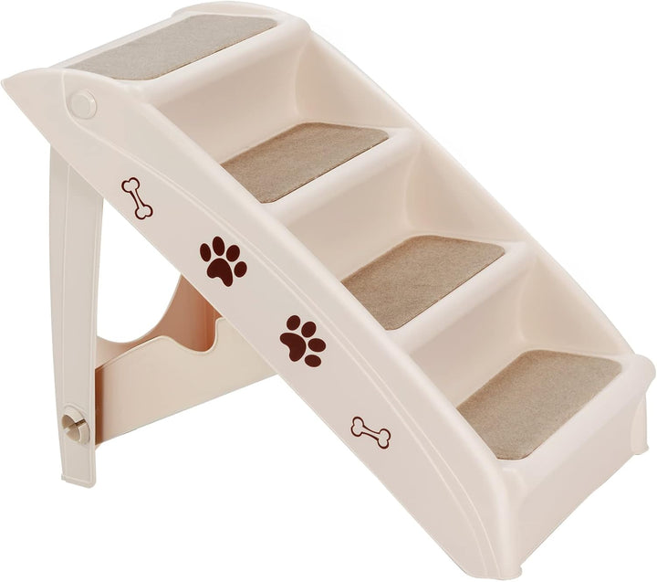 GOPLUS Hundetreppe mit 4 Stufen, Tragbare Tiertreppe aus Kunststoff, Klappbare Treppe für Haustiere,
