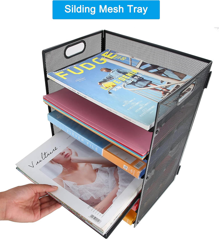 6 Ebenen Papier Organizer Briefablage Organizer, Mesh Metall Schreibtisch Akten Organizer mit Griff,