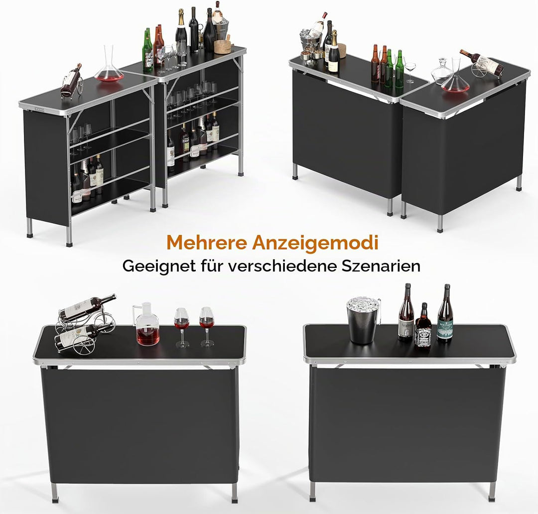 Bonnlo Campingtisch aus Aluminium, Klappbarer Outdoor Bartisch, Leicht &amp; Tragbar, 2-stufige Ablage m