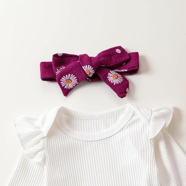 3tlg Baby Mädchen Kleidung Langarm Tops + Gänseblümchen Hose + Stirnband Neugeborene Outfit Set Hübs