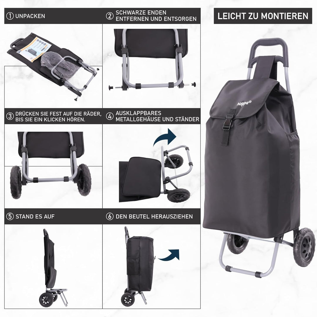 Hoppa 47L Stabiler Einkaufstrolley klappbar Shoppingtrolley multifunktional Einkaufsroller abnehmbar