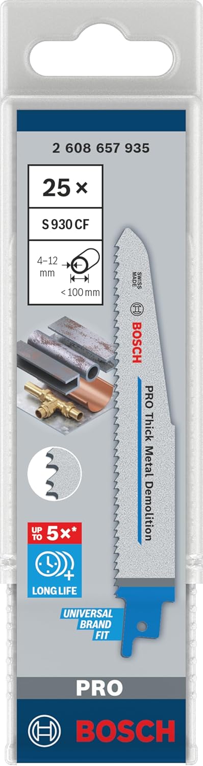 Bosch Professional 25 Stück Säbelsägeblatt S 930 CF Endurance for Heavy Metal (für Metall, 150 x 22