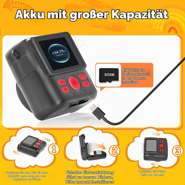 Kinderkamera Sofortbildkamera, 1080P HD Digitalkamera Kinder mit 2,4 Zoll 32G Karte und Fotopapier D