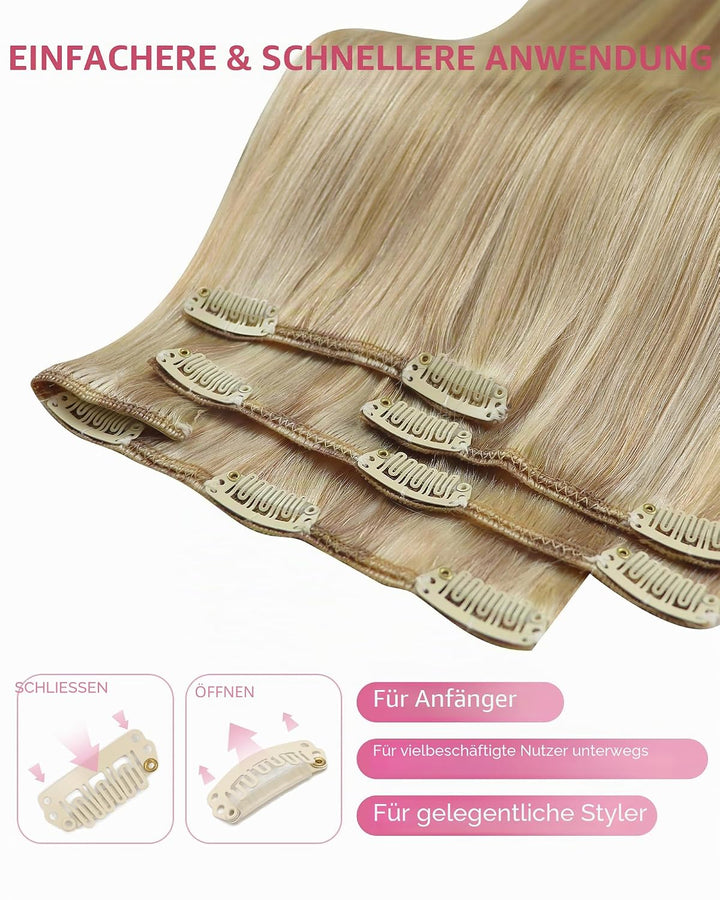 YoungSee Clip in Extensions Echthaar Clip in Extensions Echthaar Goldblond Strahnchen Mittelblond Cl