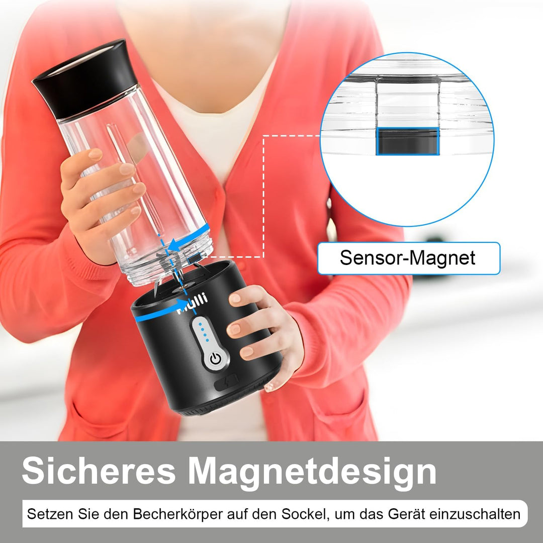 Mulli Tragbarer Mixer mit Reisedeckel – 500ml USB-wiederaufladbarer persönlicher Smoothie- und Prote