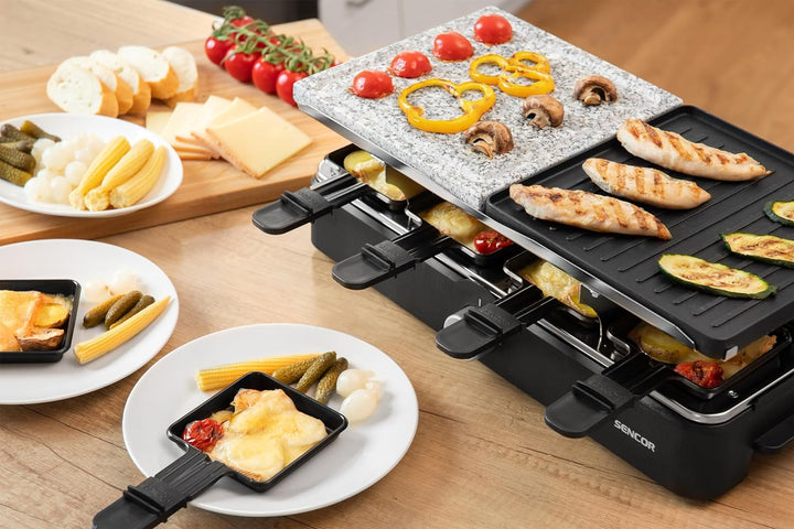 Sencor Raclette Multifunktionsgerät Leistungsstark, EasyClean, Professionell 1400W, Raclette 8 Perso