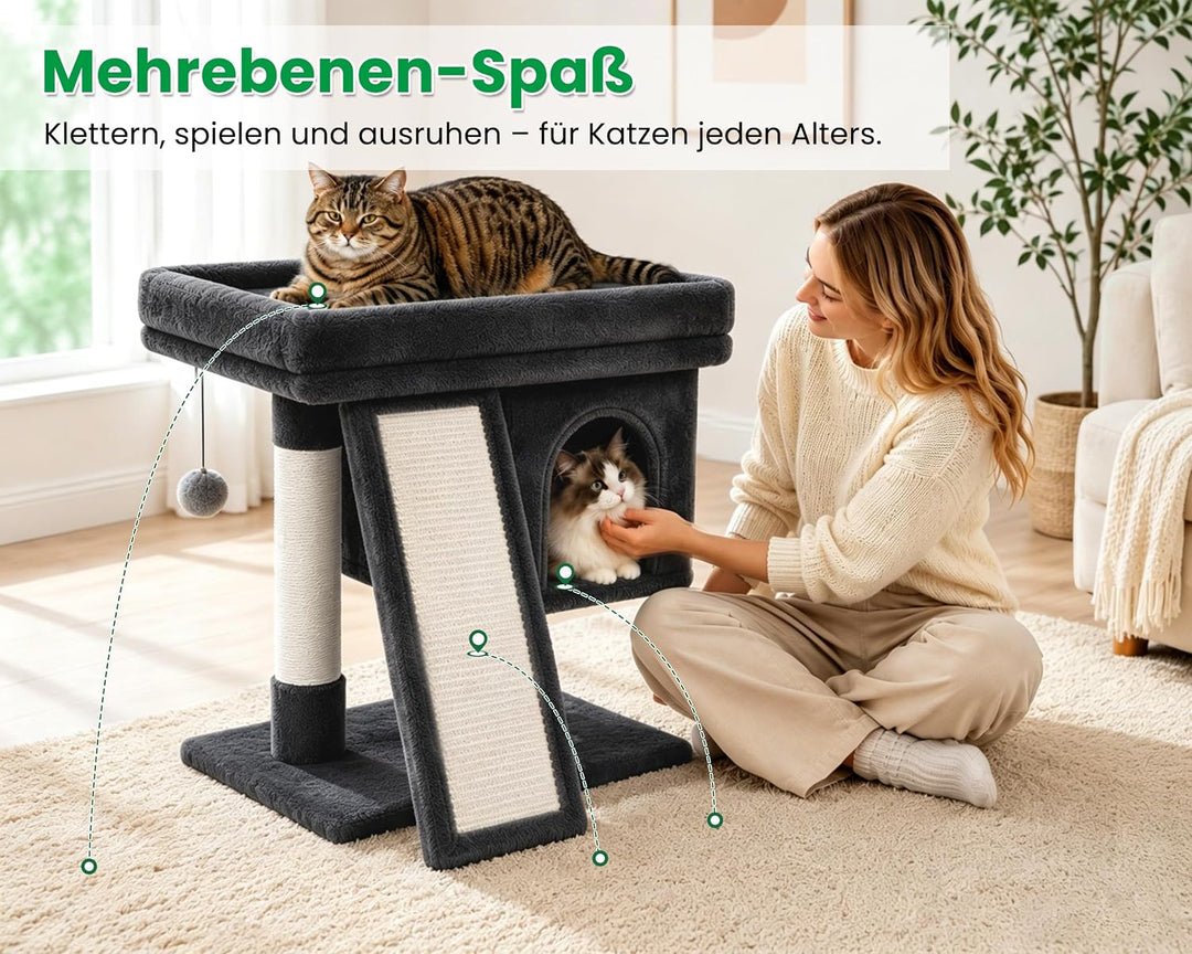 kratzbaum klein, Katzenbaum mit Grosse Plattformen, Sisalstämme, Kratzrampe, Katzenhaus, Plüschbälle