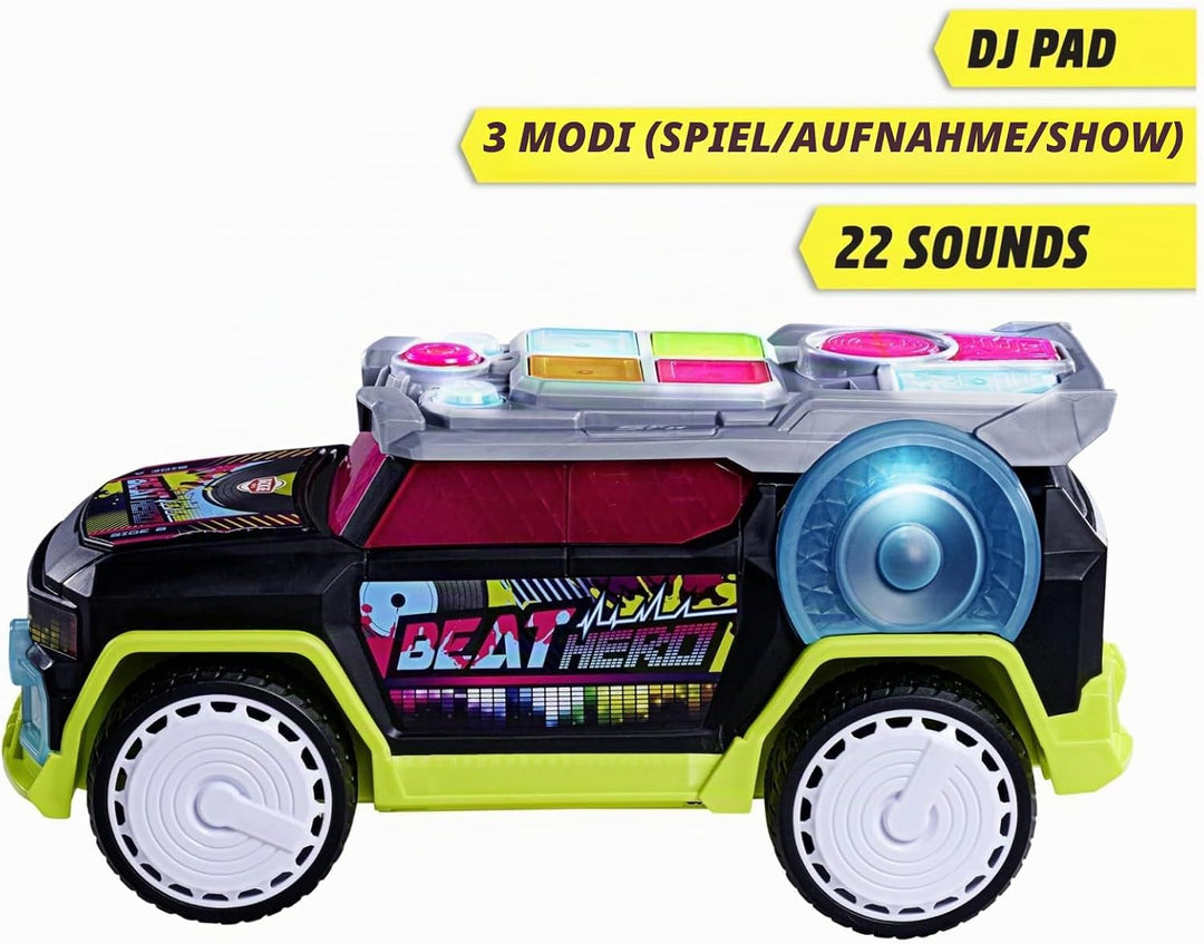 Dickie Toys - Beat Hero Spielzeugauto mit DJ-Pult und 22 Sounds, Auto mit Hip-Hop, Pop und Elektroni