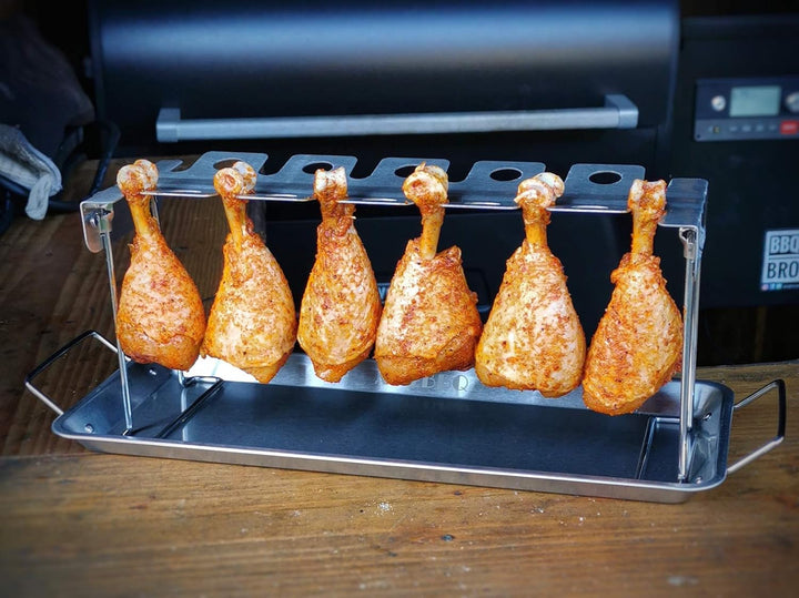 AMZBBQ® Premium Hähnchenschenkel Halter für 12 Keulen - Robuster Hähnchen Ständer aus 100% Edelstahl