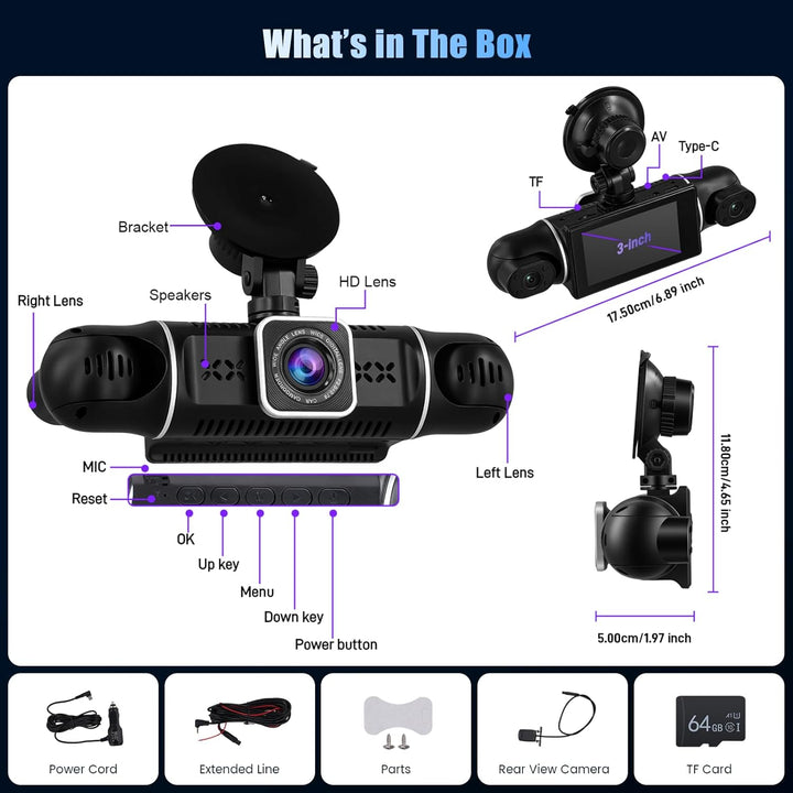 4 Kanal Dashcam Auto Vorne Hinten 2K+1080P*3, 360° 4 Kanal Dashcam, WiFi Dash Cam mit APP Steuerung,
