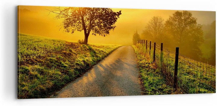 Panorama Bilder auf Leinwand 100x40cm Leinwandbild Feld Strasse Baum Gross Wanddeko Bild Schlafzimme