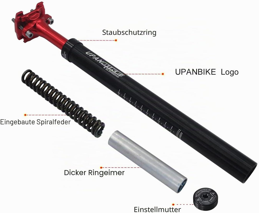 UPANBIKE Fahrrad-Sattelstütze, 400 mm, Länge: φ27,2 mm, 28,6 mm, 30,9 mm, 31,6 mm, Stossdämpfer, Sat