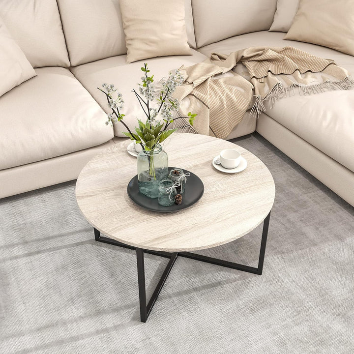 HOJINLINERO Couchtisch Rund,Beistelltisch,Sofatisch,Kaffeetisch,Metall Untergestell und Einer Tischp