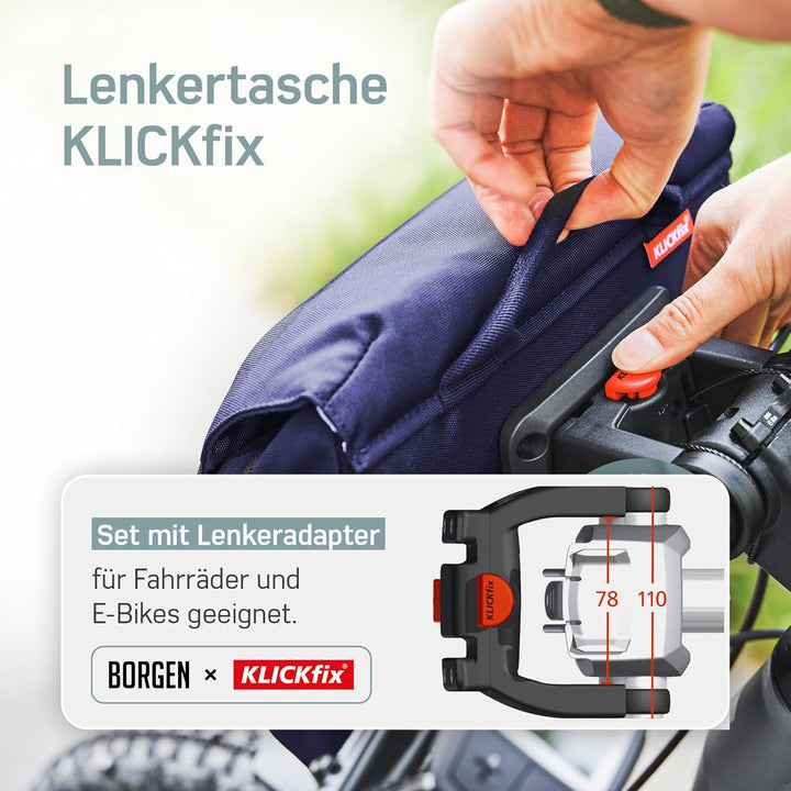 Borgen KLICKfix Lenkertasche Fahrrad - Wasserabweisende und geräumige Fahrrad Lenkertasche 5 L - Fah