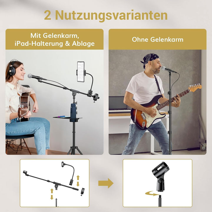 TONOR Mikrofonständer mit Tablet-Halterung, Stativarm für Den Boden, Höhe und Winkel Einstellbar, St