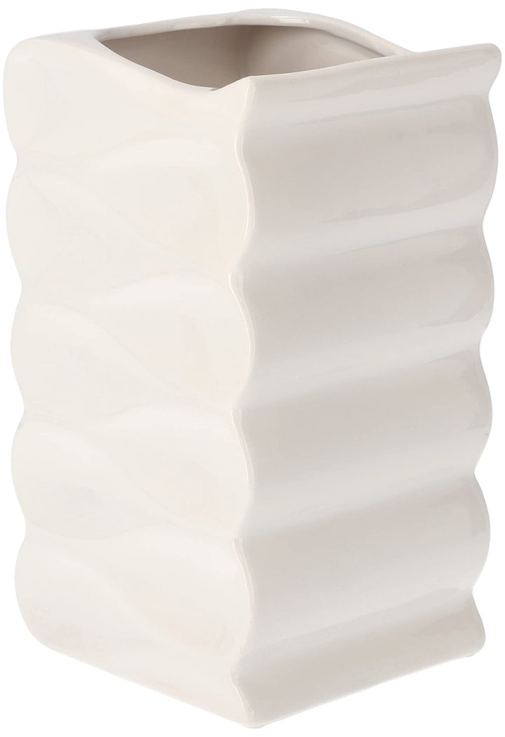 KOTARBAU® Blumentopf Blumenvase aus Keramik Meereswellen Glasiert 26 cm Weiss Höhe 26 cm Weiss, Höhe