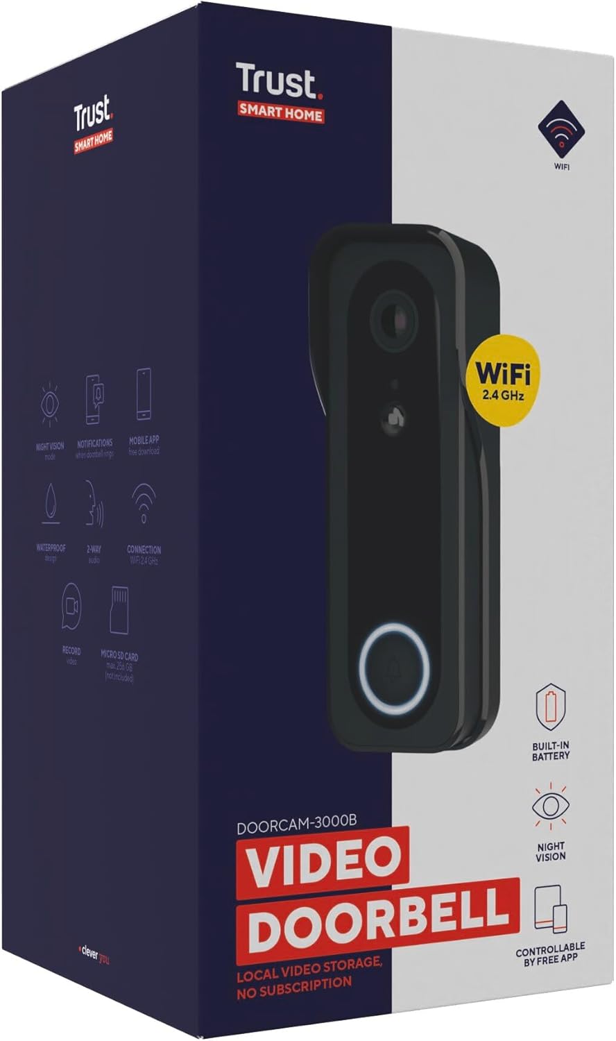 Trust Wi-Fi Video Türklingel mit Chime Kamera 2K HD 3MP Weitwinkel, Smarte Kabellose Video Doorbell