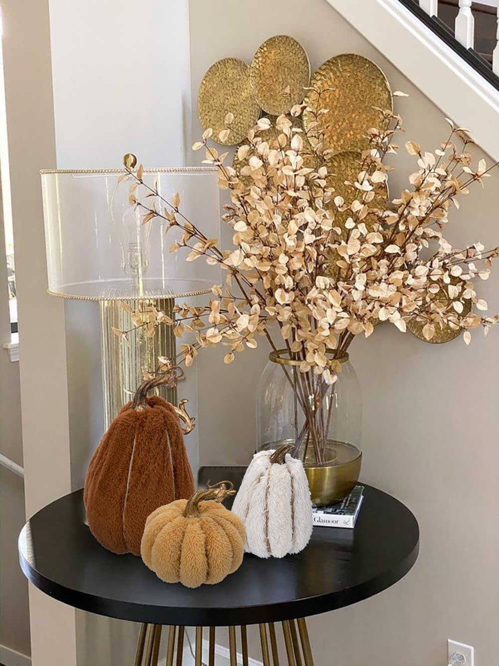 3er-Set Kunstpflanze Set künstliche Samt-Kürbisse, Künstlicher Kürbis für Halloween DIY-Herbstdekora