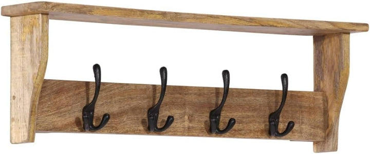 Hothingwell Wandgarderobe, Mangoholz, massiv, 4 Haken | Mit Regal, praktisches Design, tropisches Ha