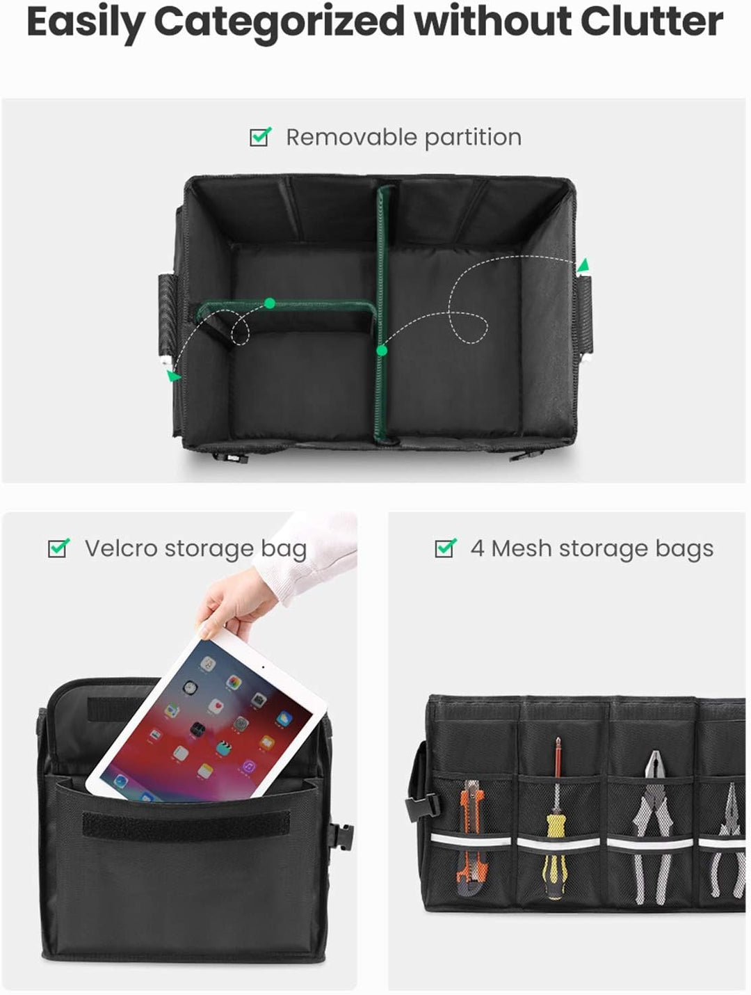 UGREEN Kofferraum Organizer Auto mit Deckel 55L Klappbox Faltbar Wasserdicht Kofferraumtasche Auto O