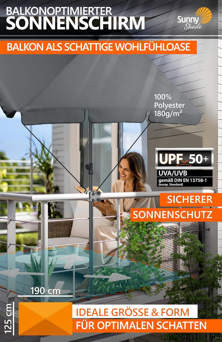 4smile Sonnenschirm Balkon SunnyShade, Anthrazit - 4-in-1 SET Sonnenschutz Balkon - UPF 50+ Sonnensc